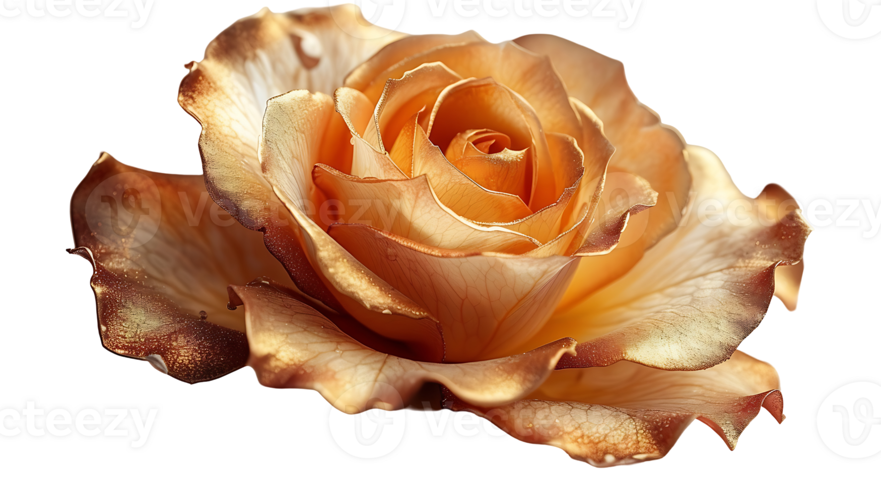 Golden rose flower on a transparent background png