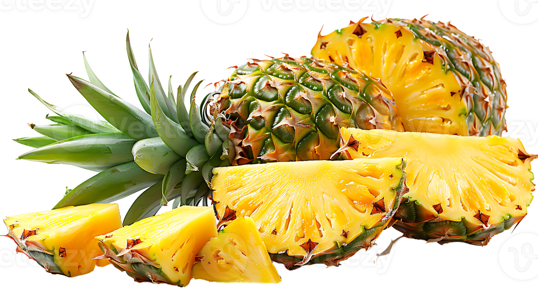 Slice sweet pineapple fruit on a transparent background png