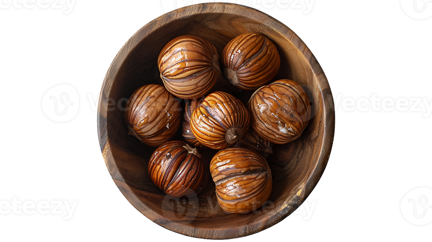 Roasted chestnuts in a bowl on a transparent background png