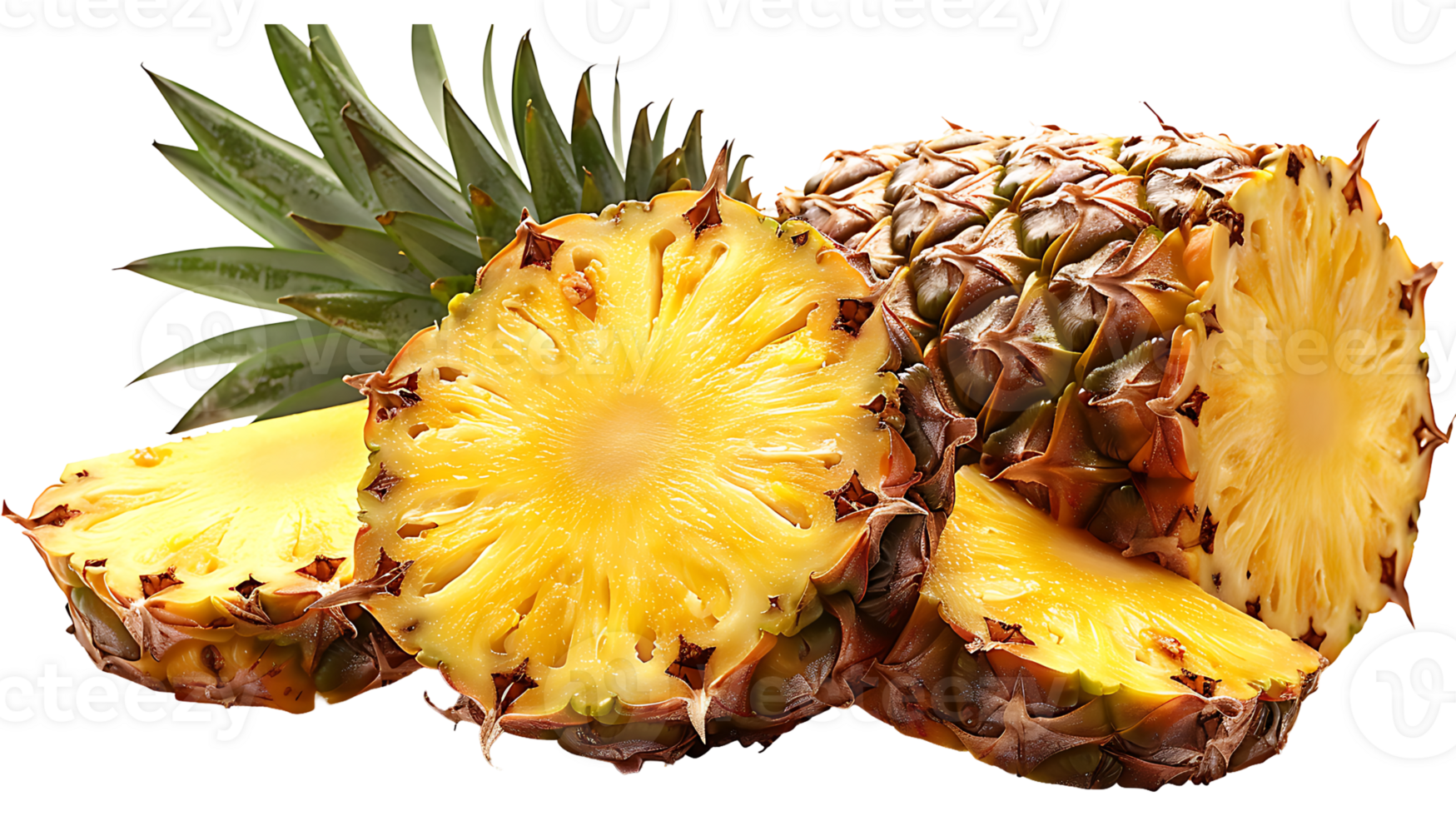 Slice sweet pineapple fruit on a transparent background png