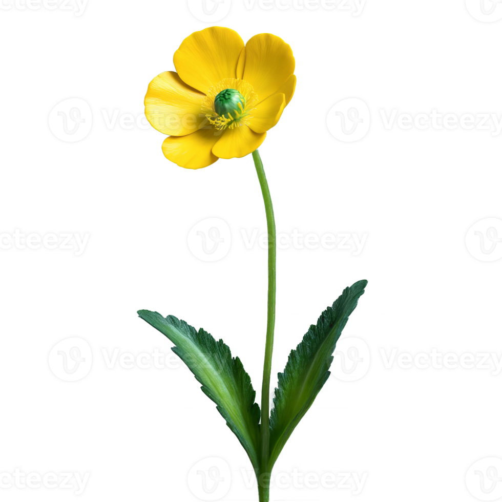 Yellow buttercup glossy petals with slightly wavy edges dark green center Ranunculus acris png