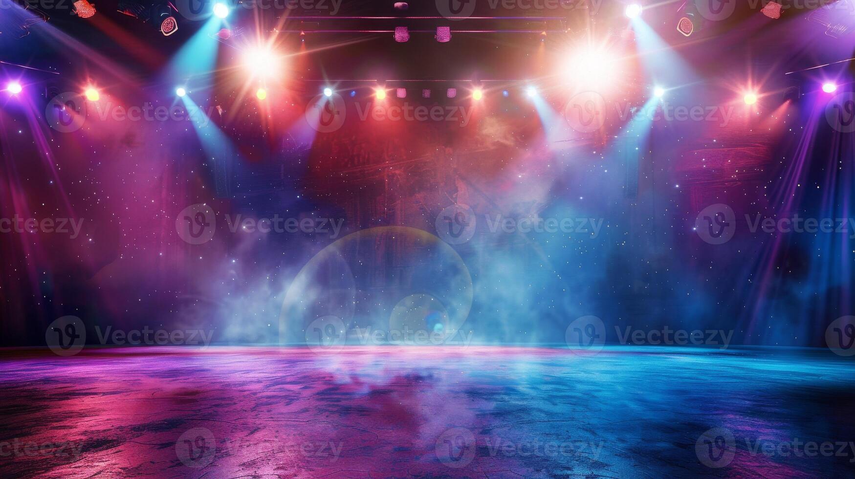 A stage bathed in colorful spotlights, creating a mesmerizing, otherworldly effect photo
