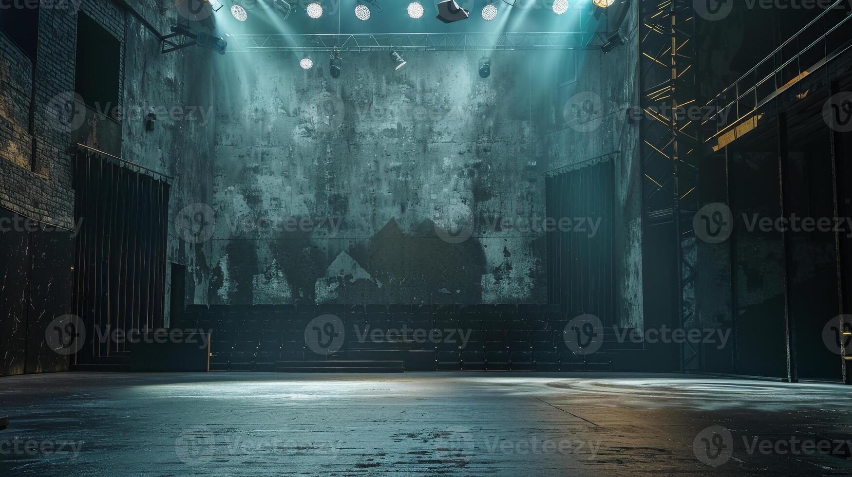 An empty stage bathed in the light of forgotten spotlights photo