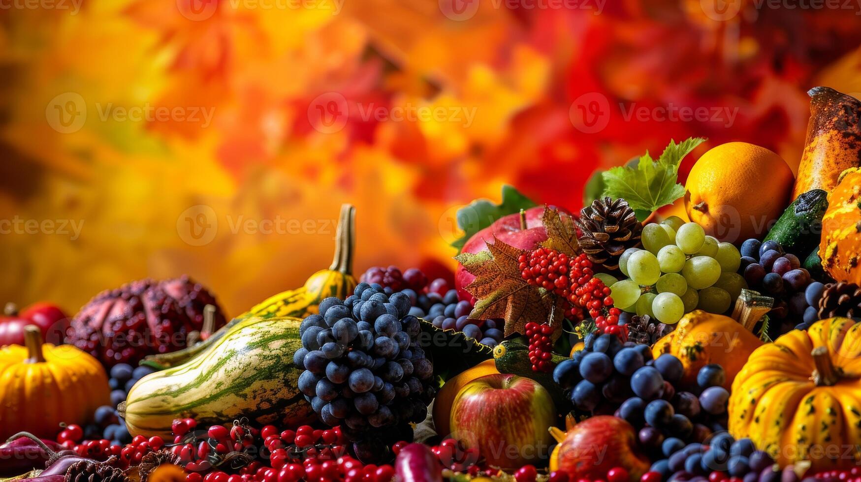 A close-up shot of colorful autumn fruits and vegetables photo