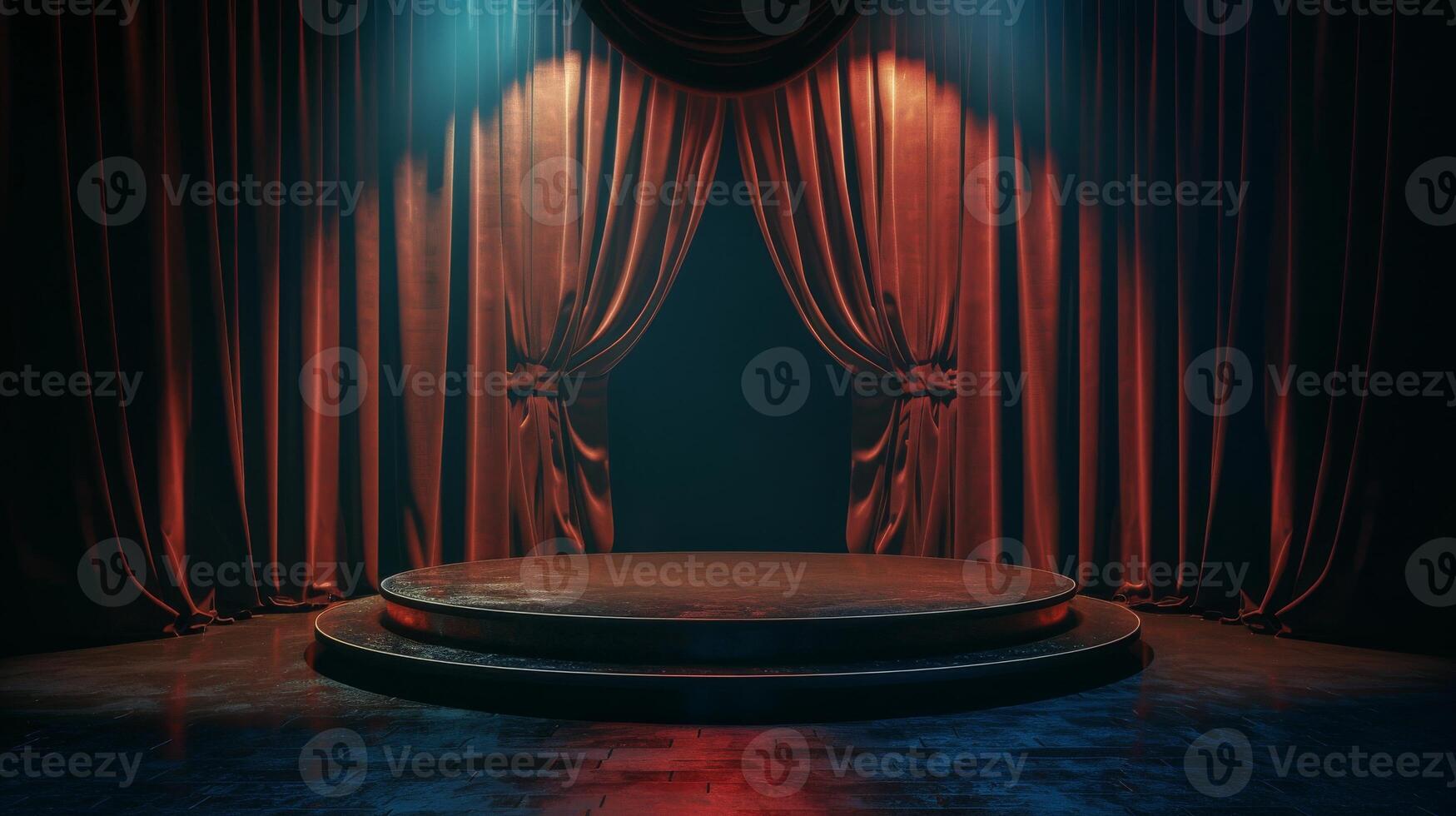 A stage lit by a dramatic spotlight, ready for a performance photo