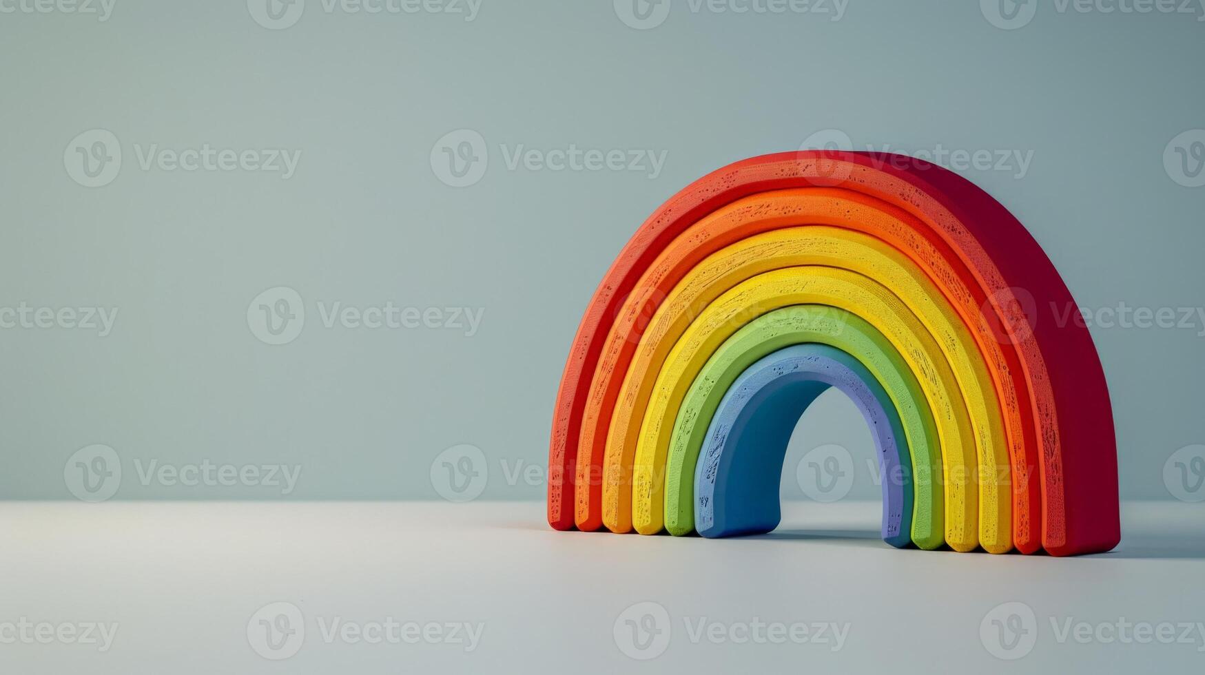 A rainbow toy made of wood with various colors photo