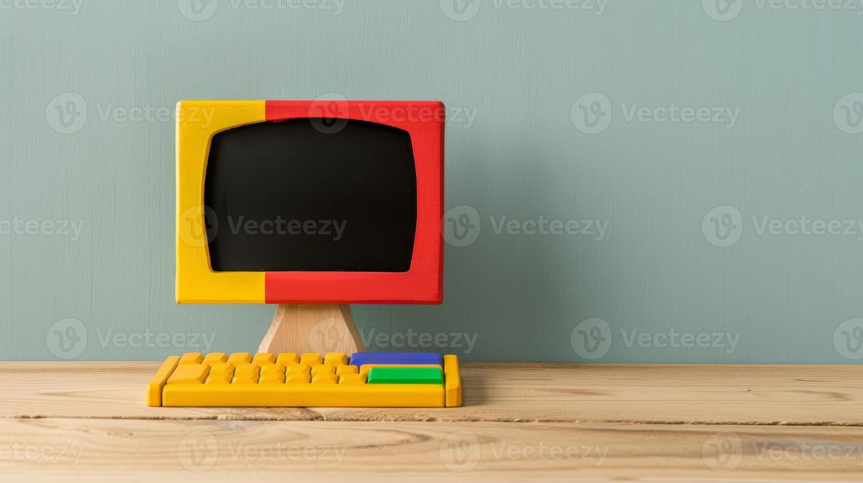 Colorful toy computer on table sparks childs imagination photo