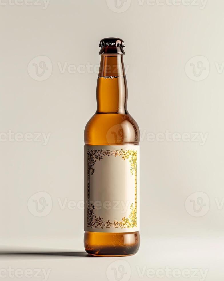 A single beer bottle with a blank label, perfect for product packaging design photo