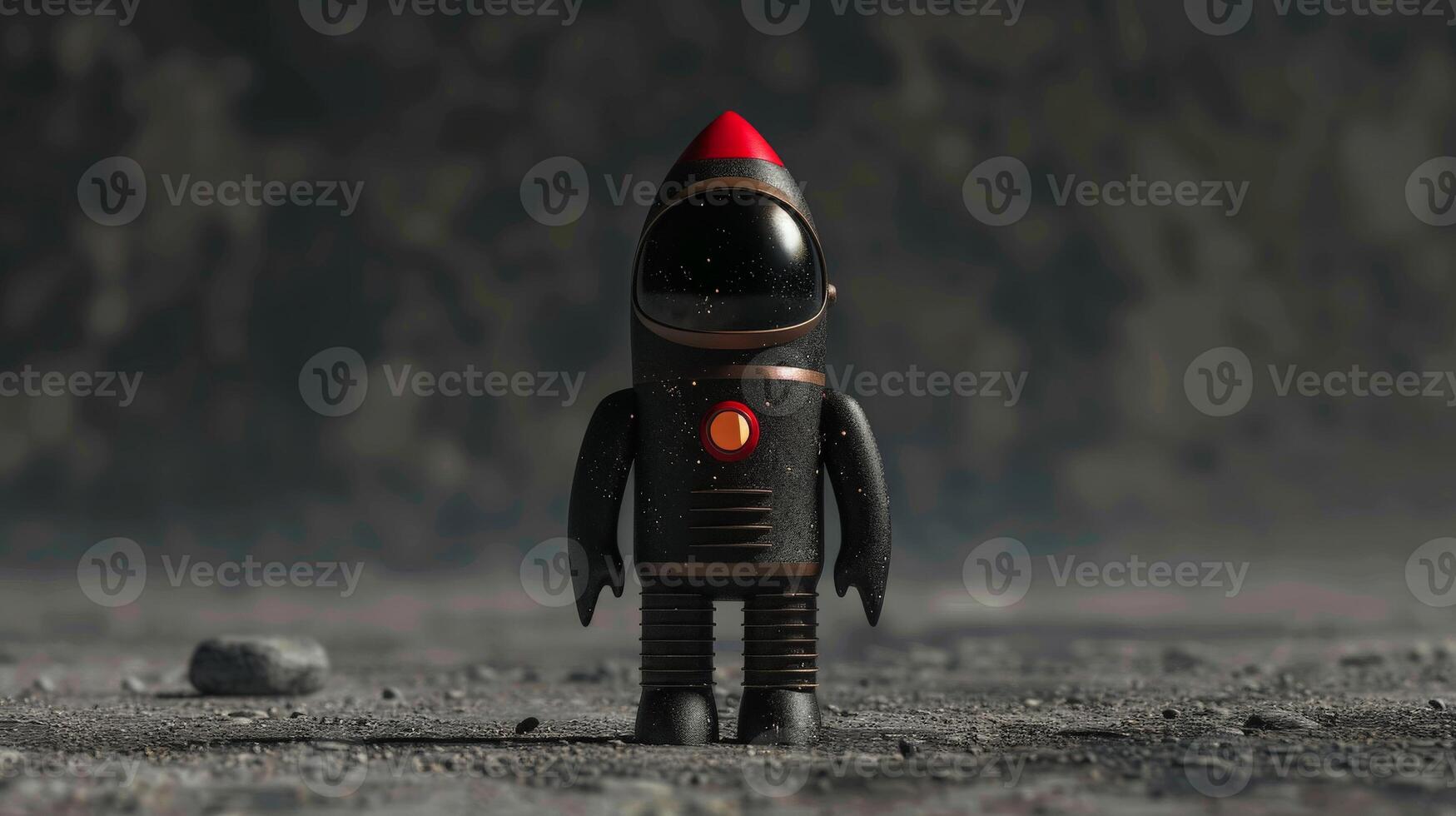 Rocket man model on a desolate lunar landscape photo