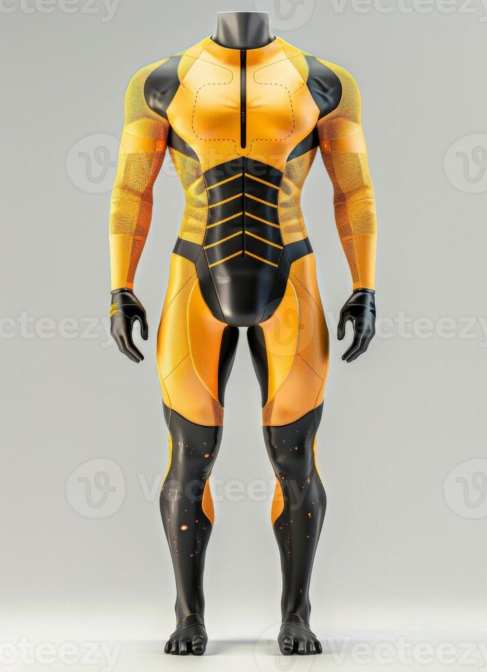 Mockup of a superhero in a yellow and black suit photo