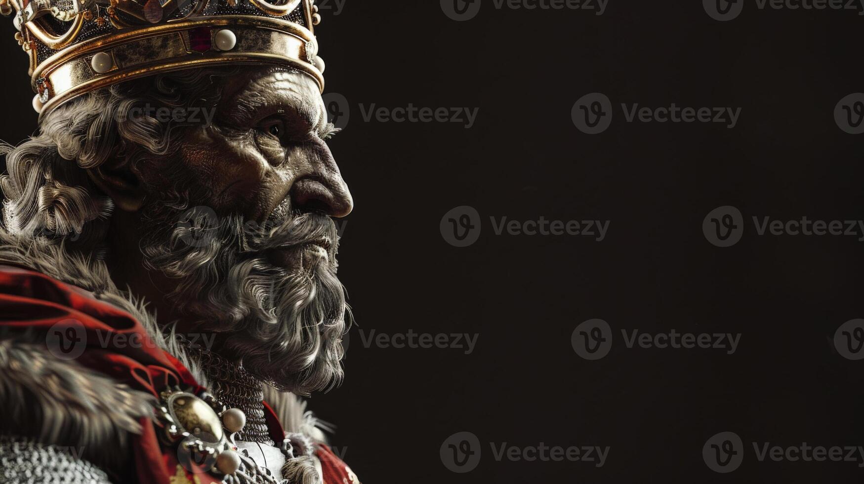 Side view of a king with a crown and beard photo