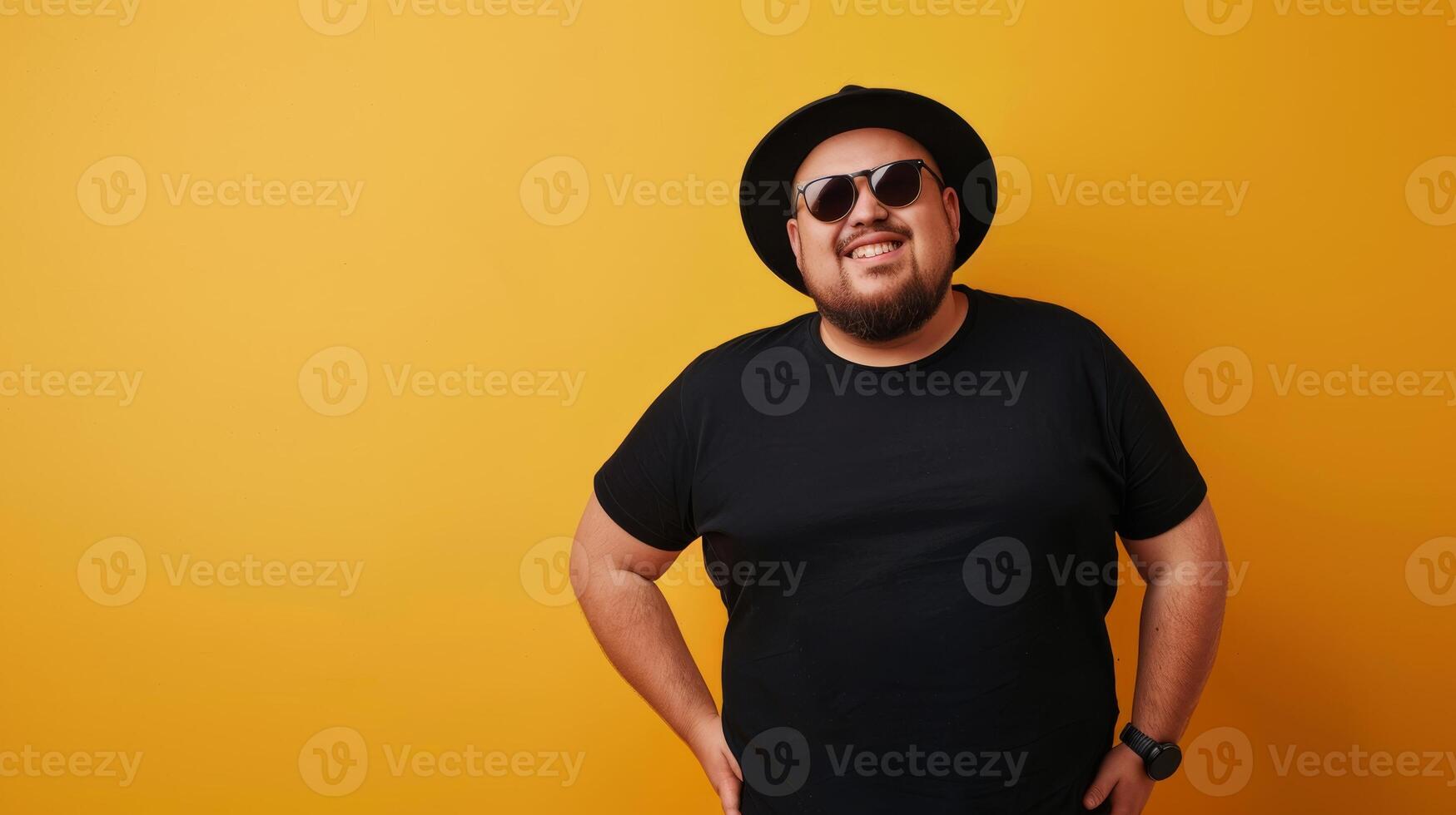 A man in a black t-shirt and hat smiles for the camera photo