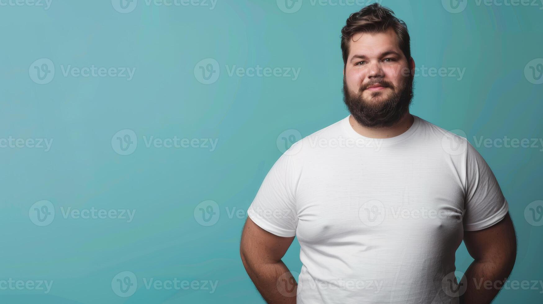 A man with a beard wearing a blank white T-shirt photo