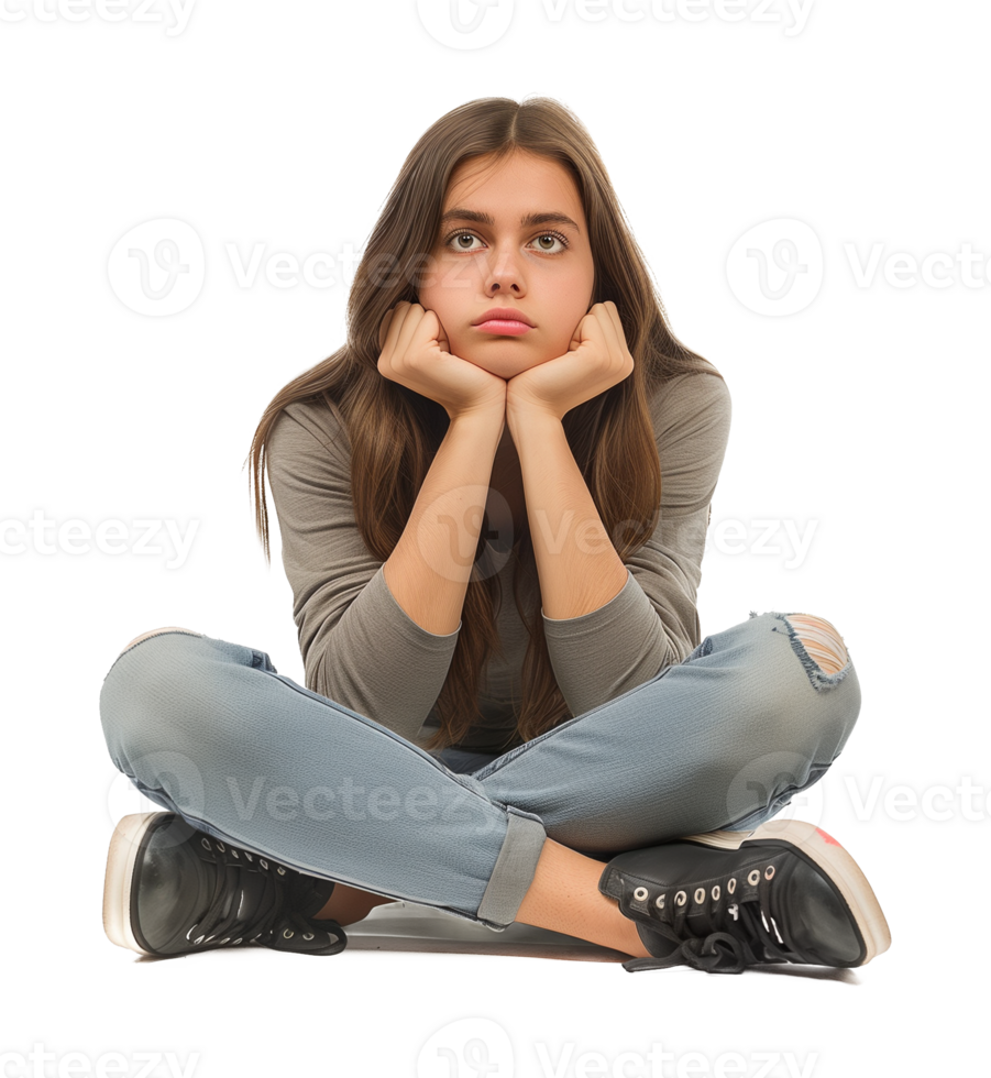 Bored Woman Thinking Isolated on Transparent Background png