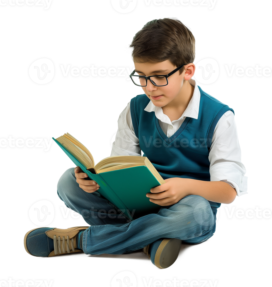 Kid Student Reading Book Isolated on Transparent Background png