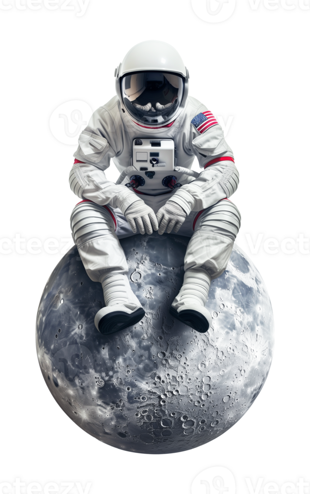 Astronaut Sitting on the Moon Isolated on Transparent Background png