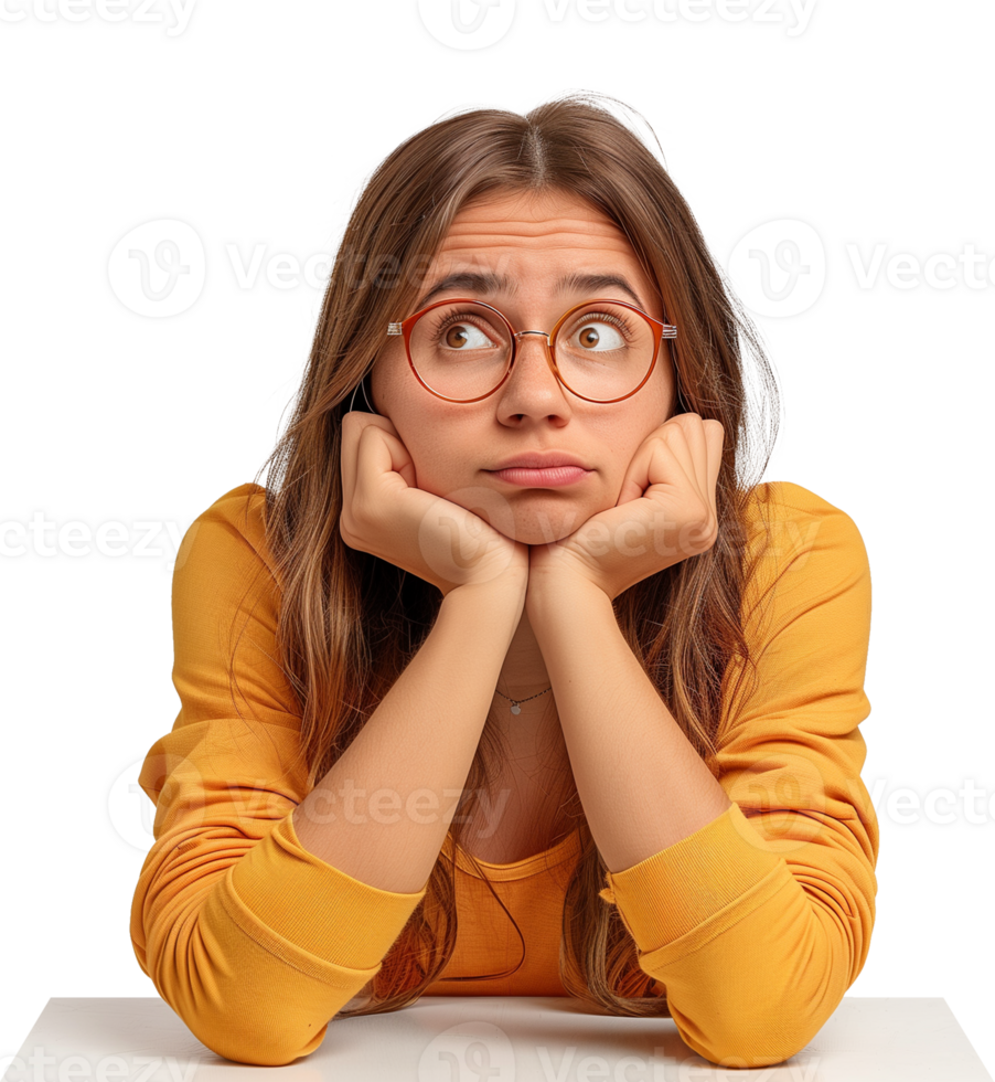 College Woman Bored Thinking Isolated on Transparent Background png