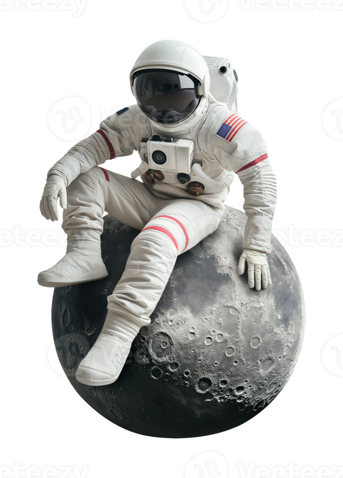 Astronaut Sitting on the Moon Isolated on Transparent Background png