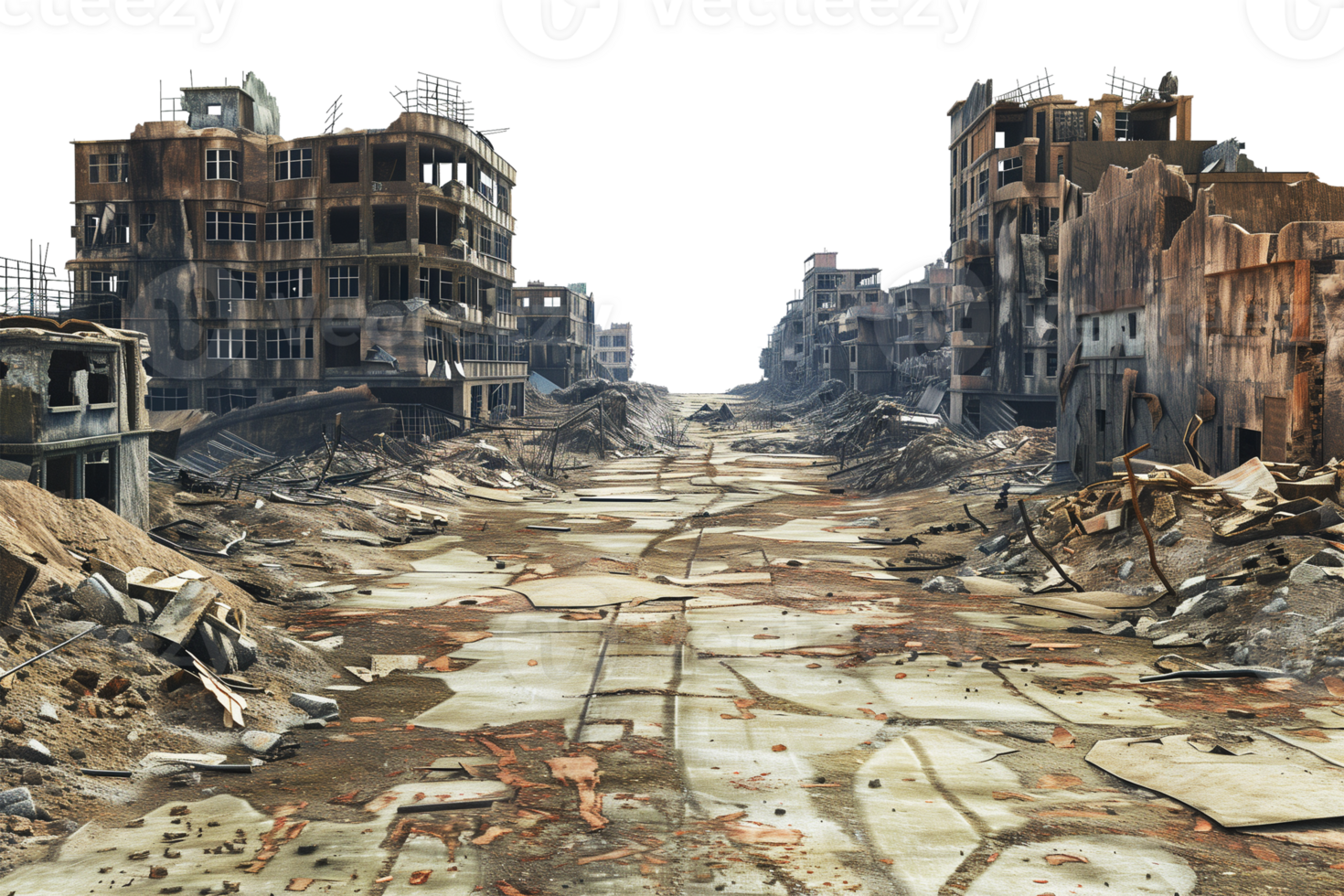 Ruin City Building Destroyed in War Isolated on Transparent Background png