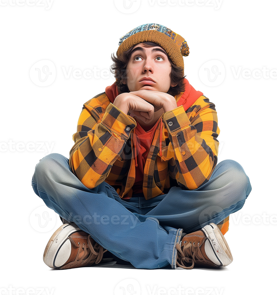 Bored Man Thinking Isolated on Transparent Background png