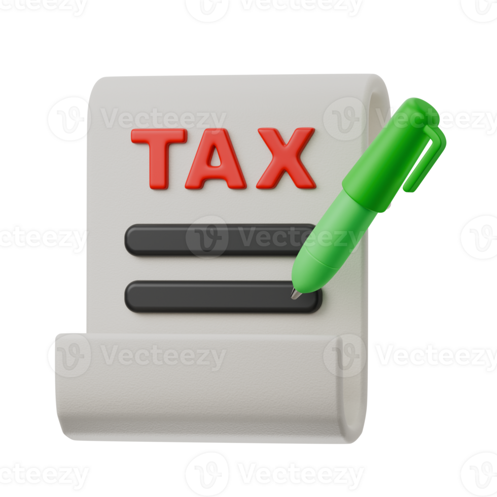 tax writing, auditing and filing financial document report of taxation with paper and pen finance accounting theme isolated 3d icon illustration element png