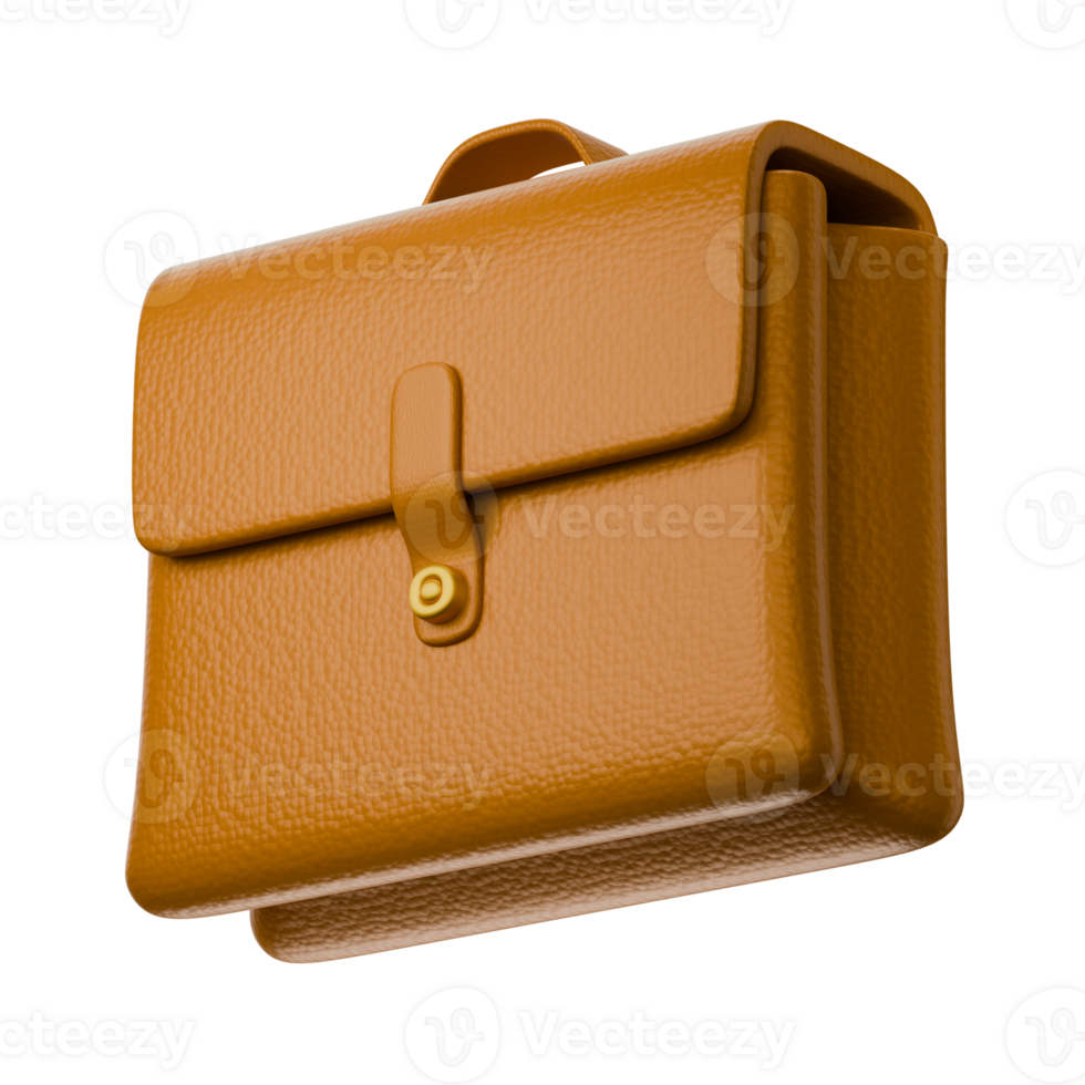 brown leather briefcase portfolio project businessman bag finance accounting theme isolated 3d icon illustration element png