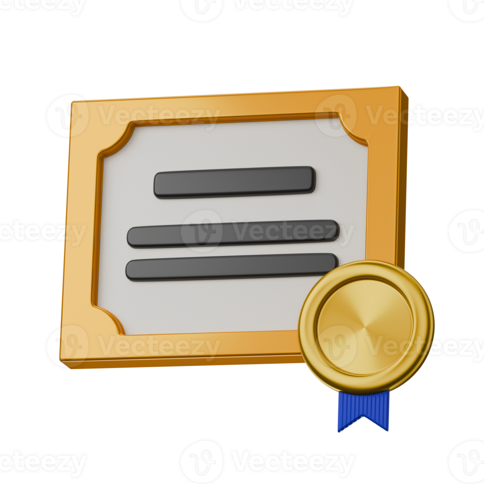 accountant professional certificate with frame and golden medal finance accounting theme isolated 3d icon illustration element png