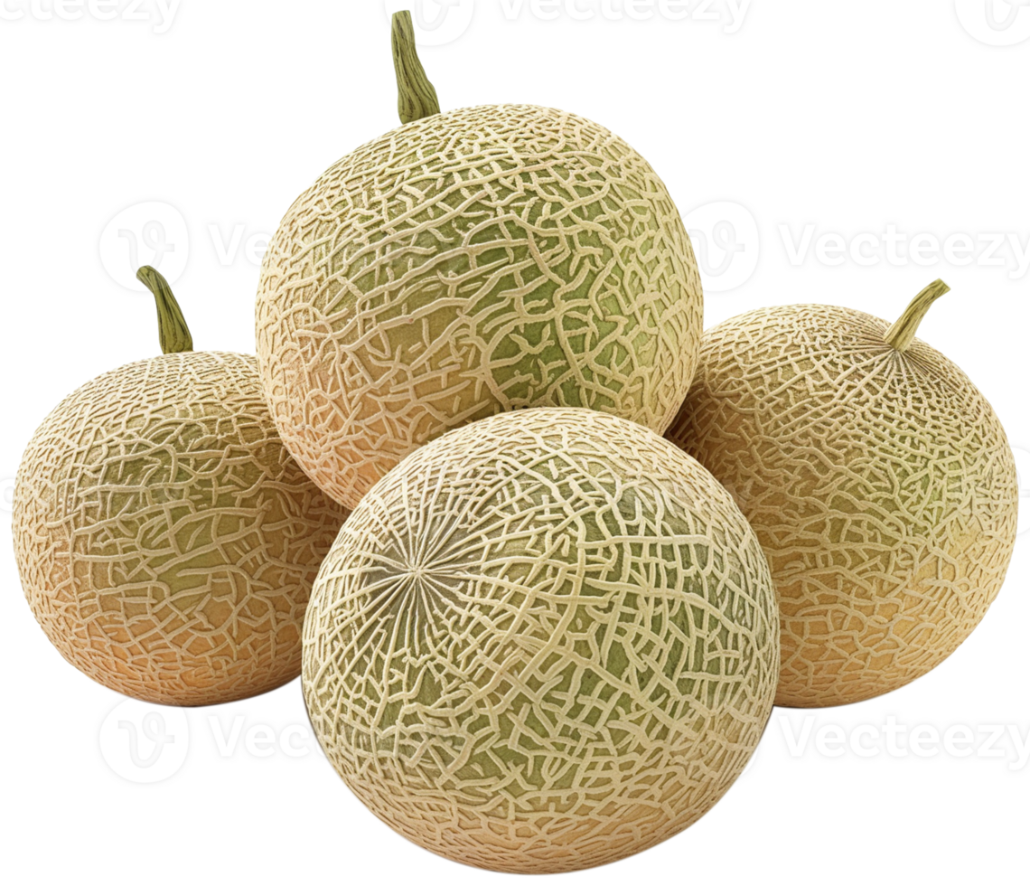 A group of cantaloupe melon isolated on a transparent background png