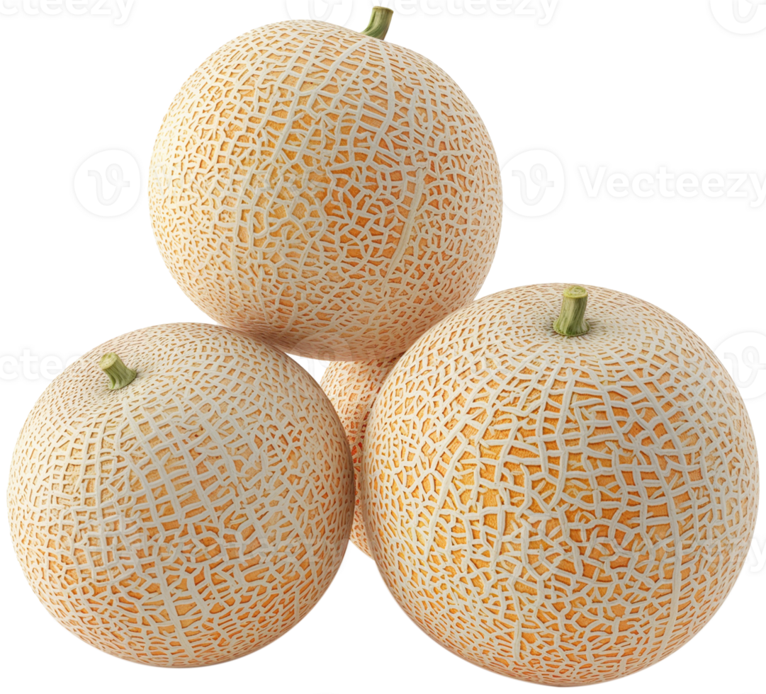 A group of cantaloupe melon isolated on a transparent background png