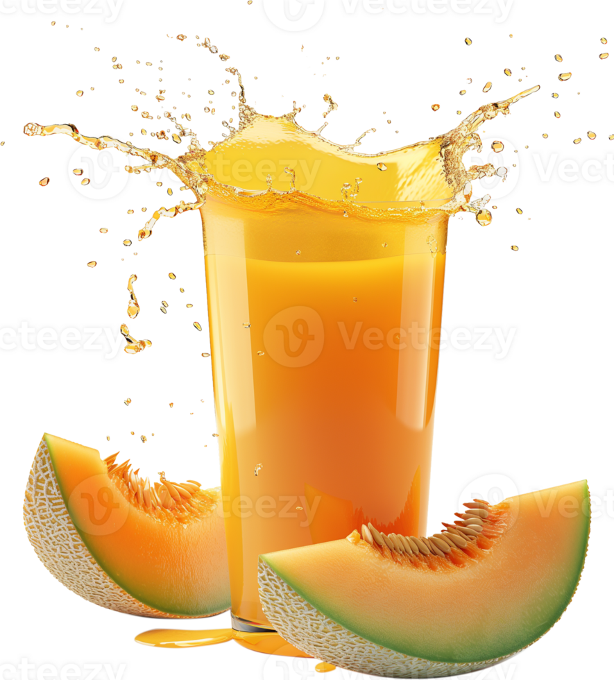 A cantaloupe fruit juice melon splashing isolated on a transparent background png