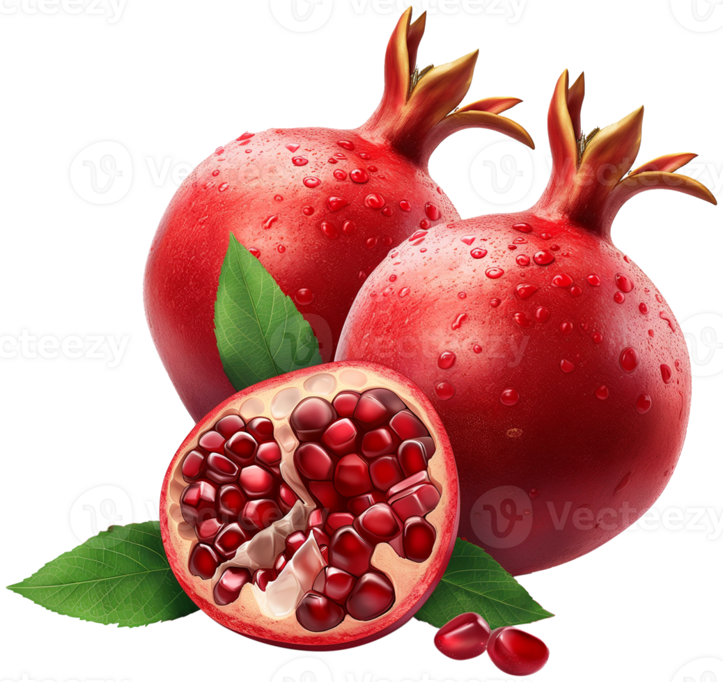whole with a half cut pomegranate isolated on a transparent background png