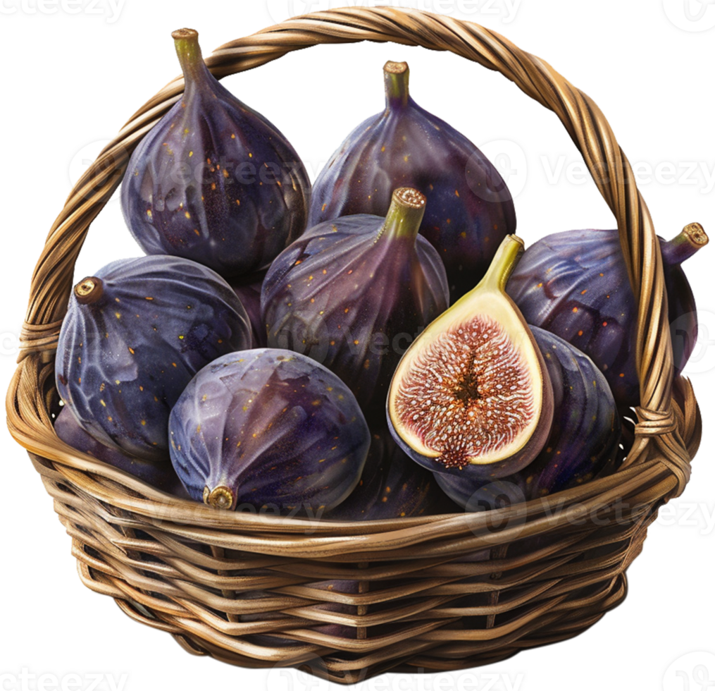 A Fresh figs in a basket isolated on a transparent background png