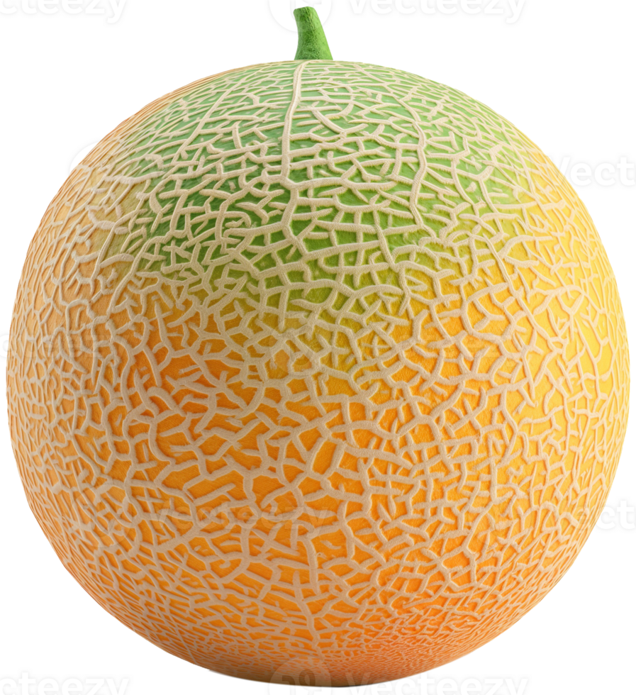 A whole ripe cantaloupe melon isolated on a transparent background png