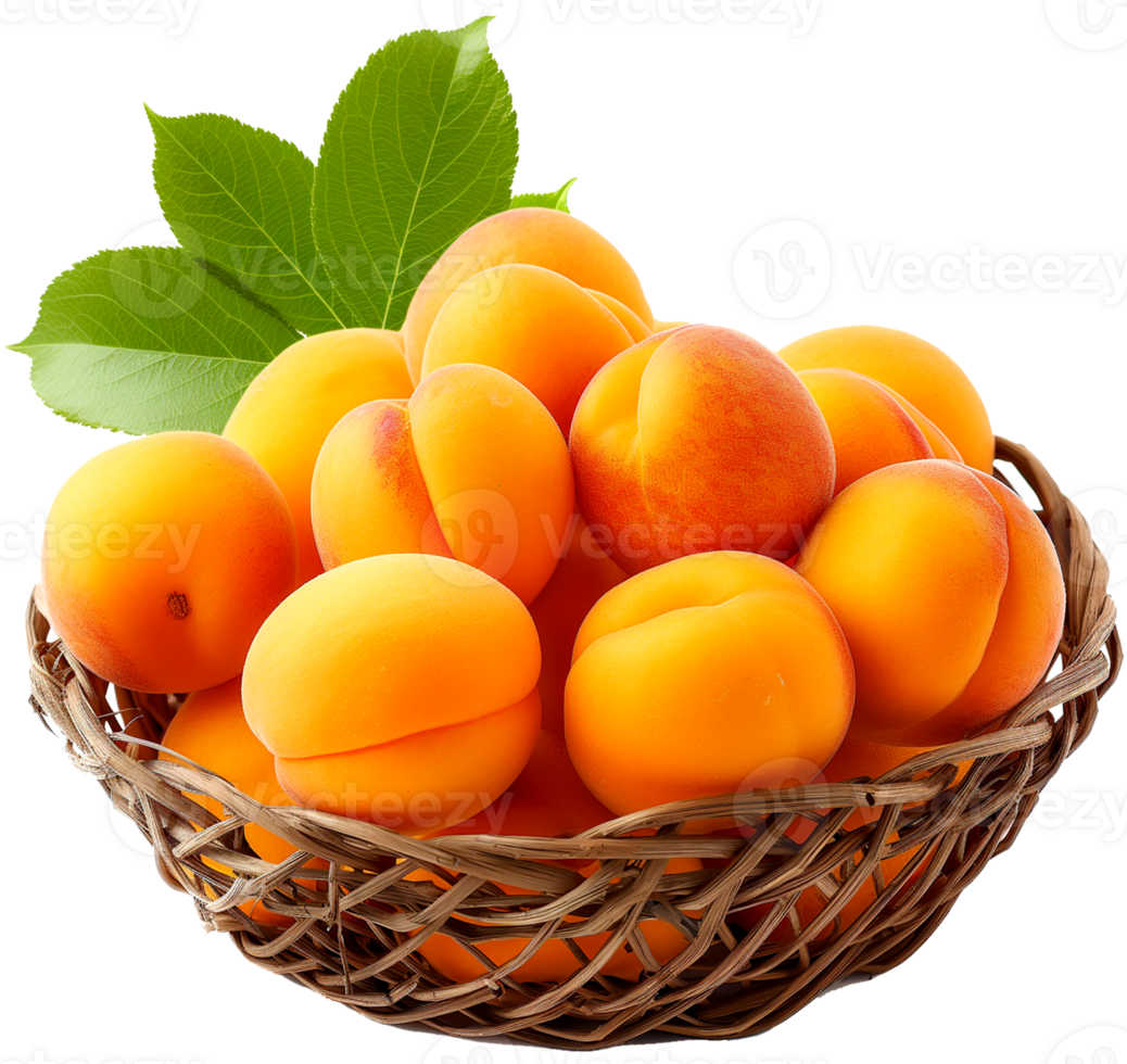 Apricots in a basket isolated on a transparent background png