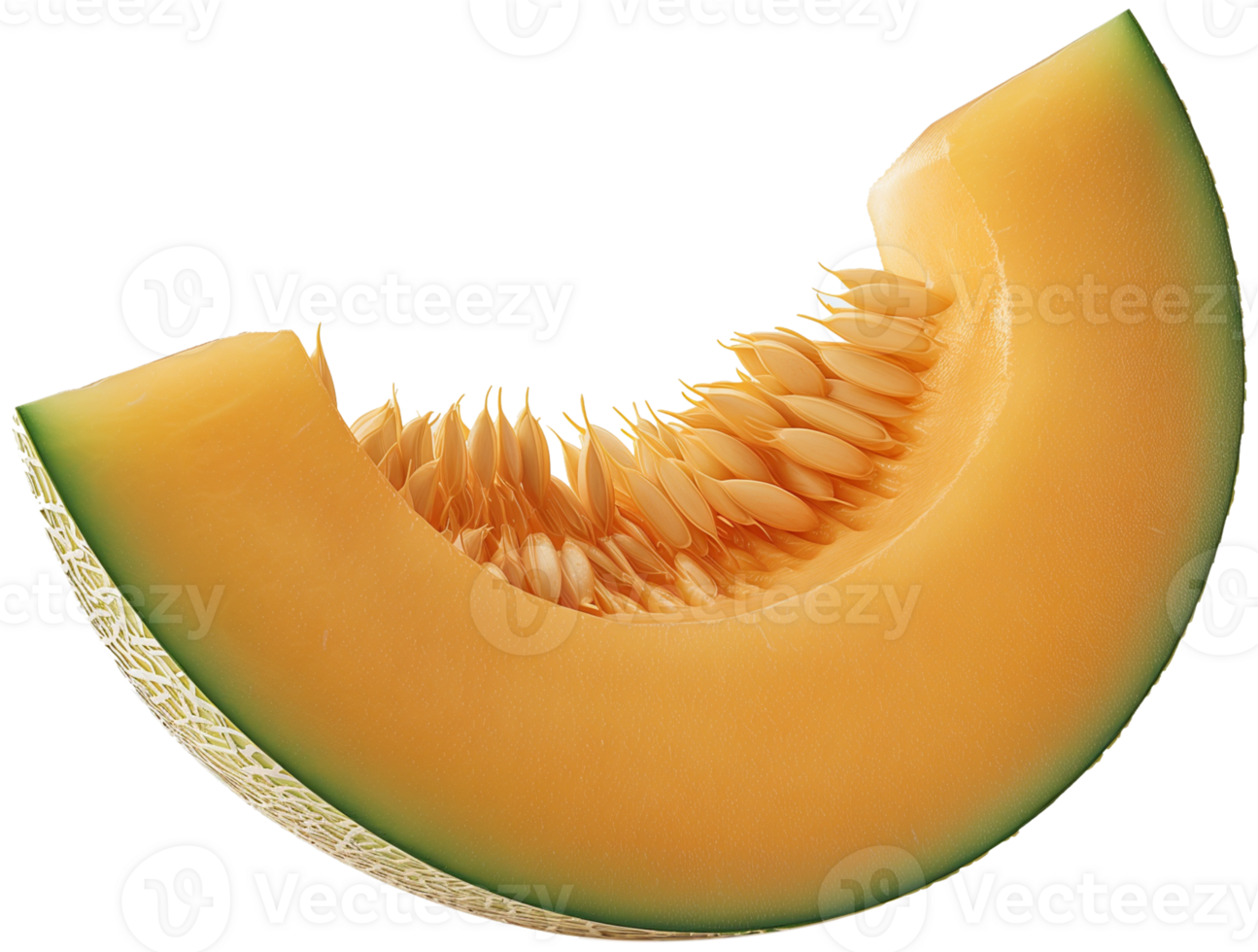 A half cut cantaloupe melon isolated on a transparent background png