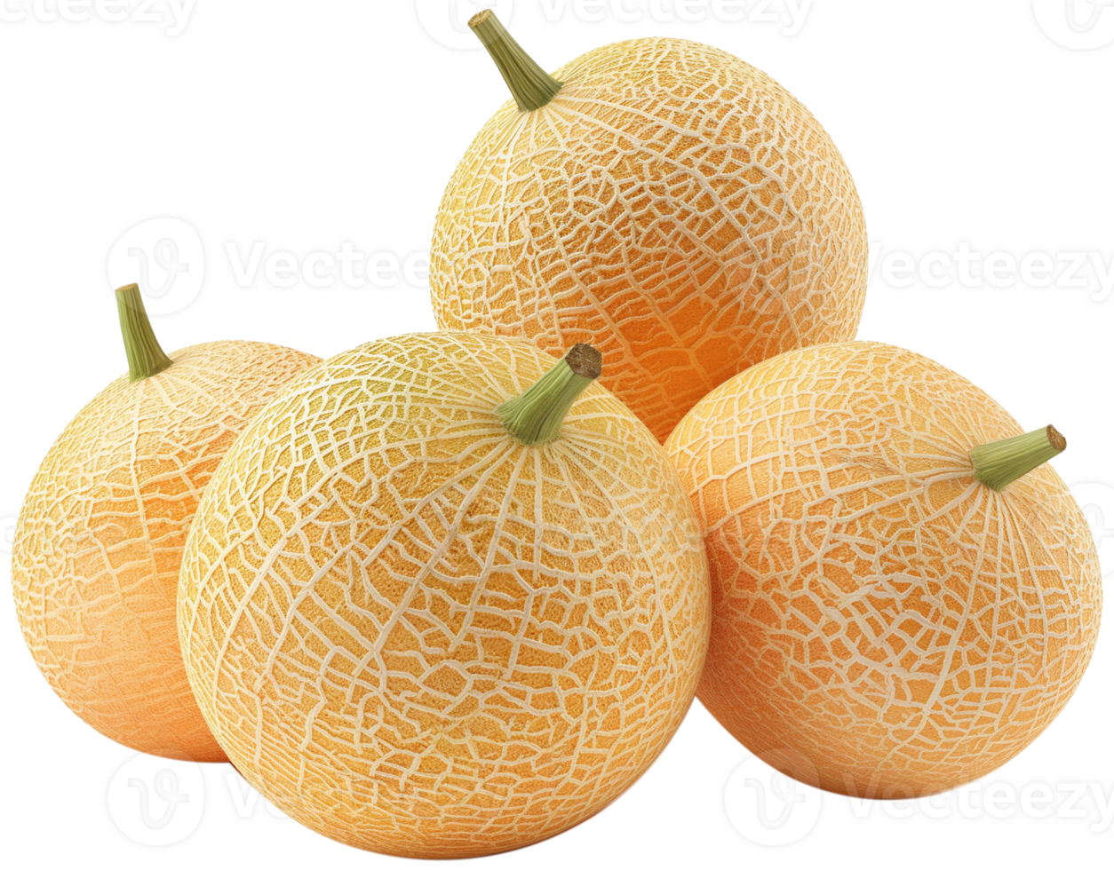 A group of cantaloupe melon isolated on a transparent background png