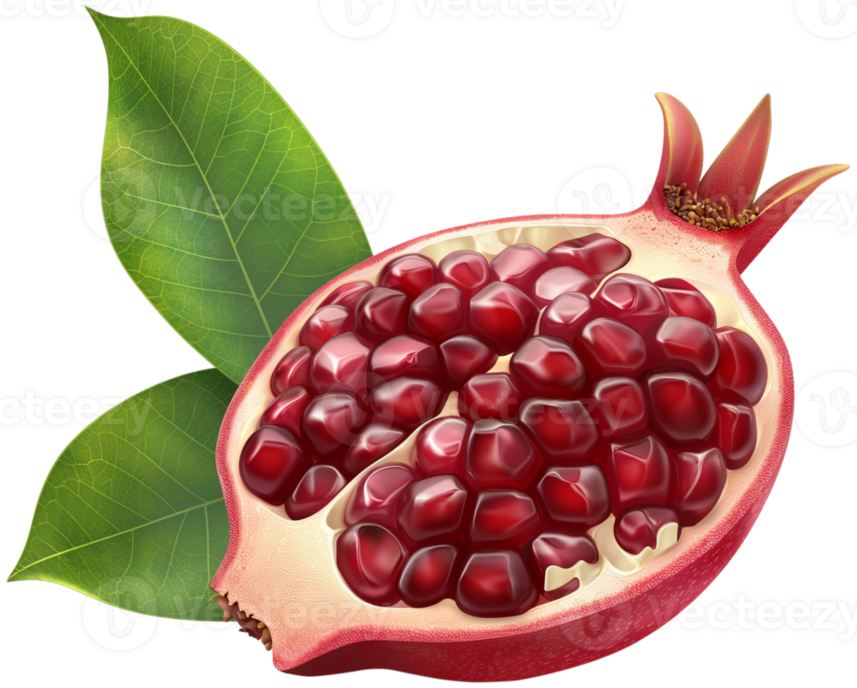 A Healthy half cut Pomegranate isolated on a transparent background png