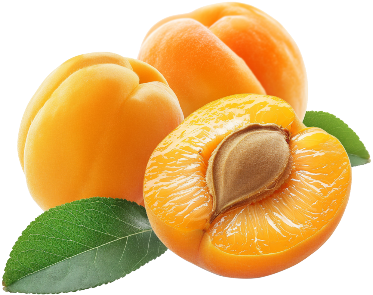 A delicious few apricots with slice isolated on a transparent background png
