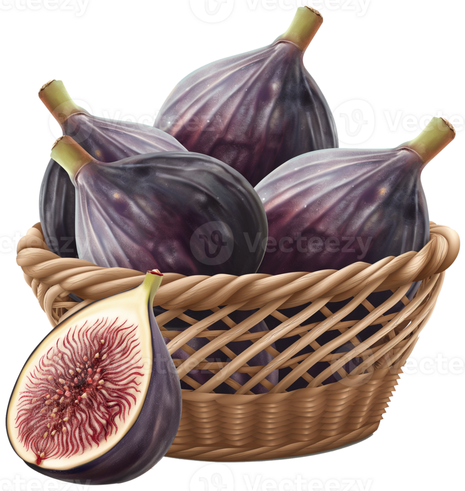 A Fresh figs in a basket isolated on a transparent background png