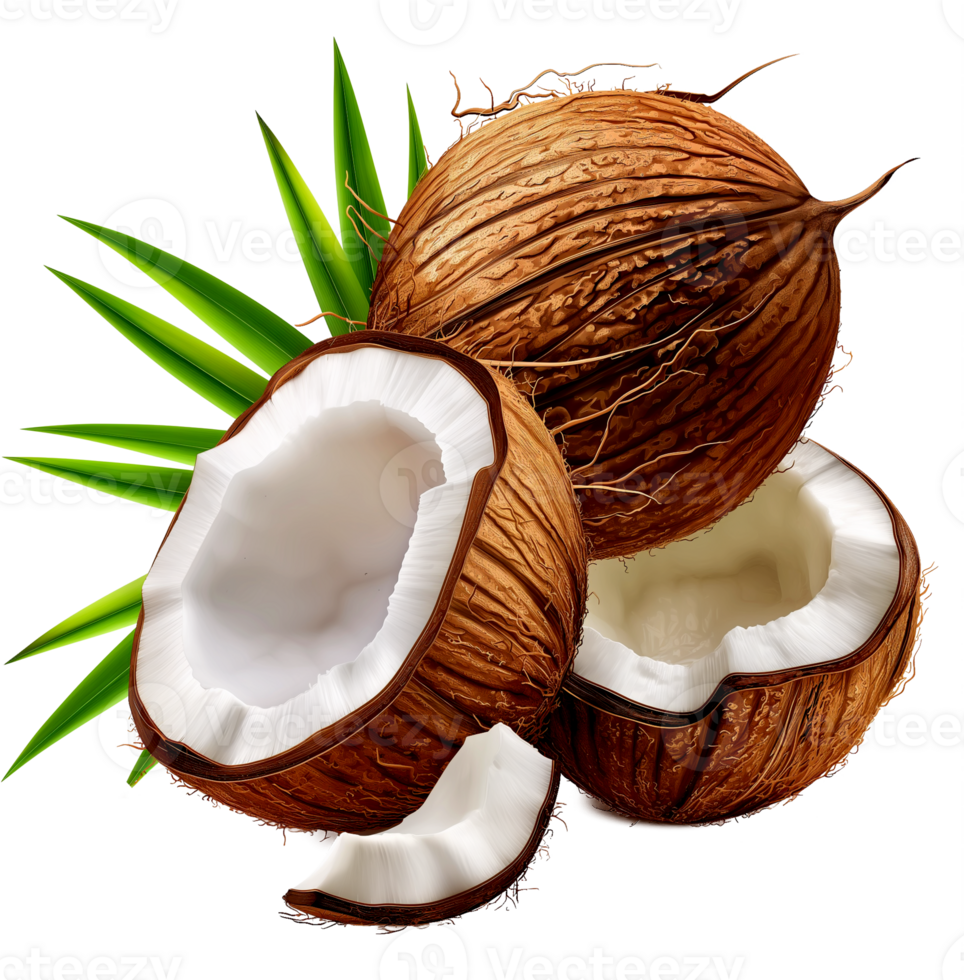 A few cut coconuts isolated on a transparent background png