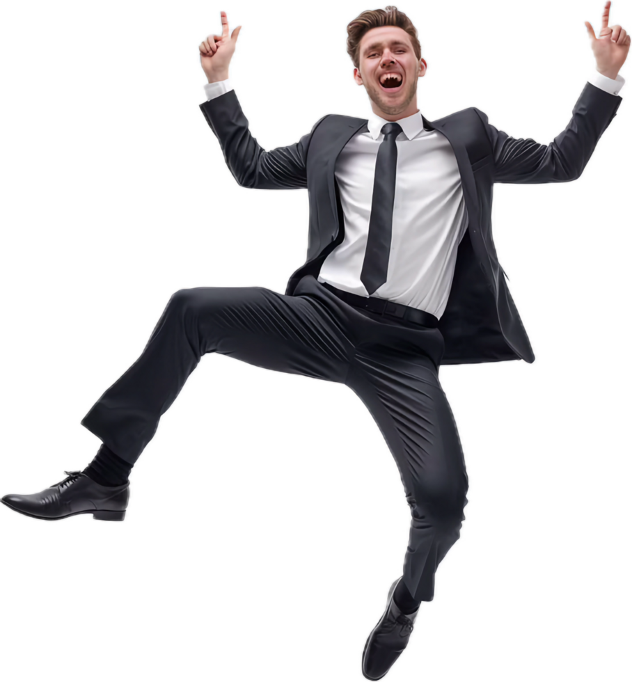 Excited Businessman Jumping in Joy. png