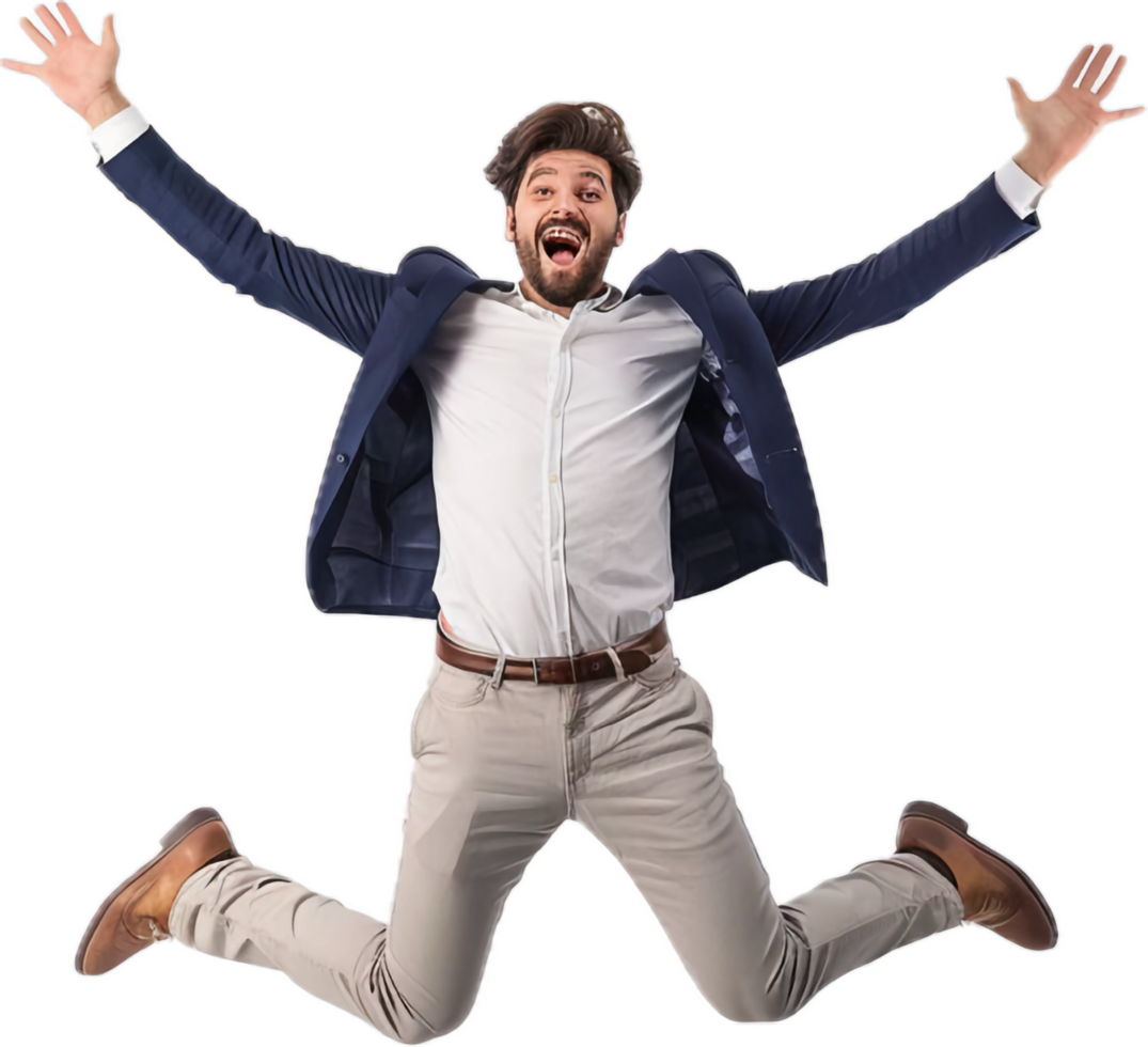 Excited Businessman Jumping in Joy. png
