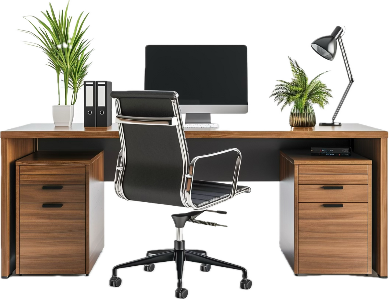 Modern Wooden Office Desk with Chair. png