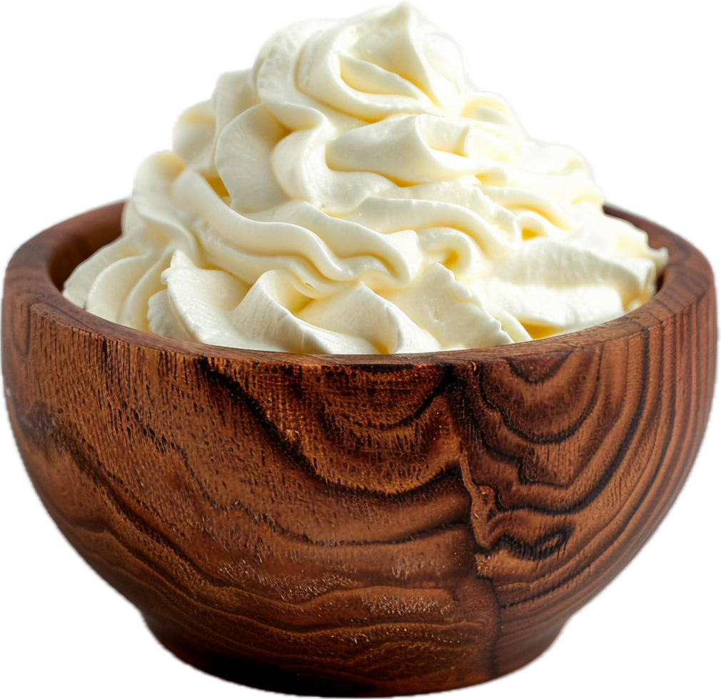Wooden Bowl with Whipped Cream Swirls. png
