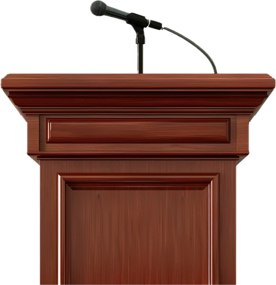 Wooden Podium with Microphone. png