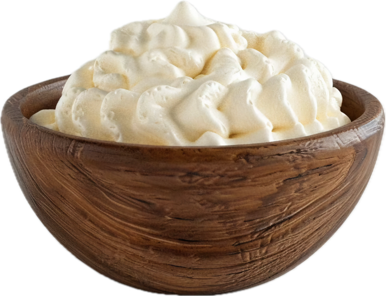 Wooden Bowl with Whipped Cream Swirls. png