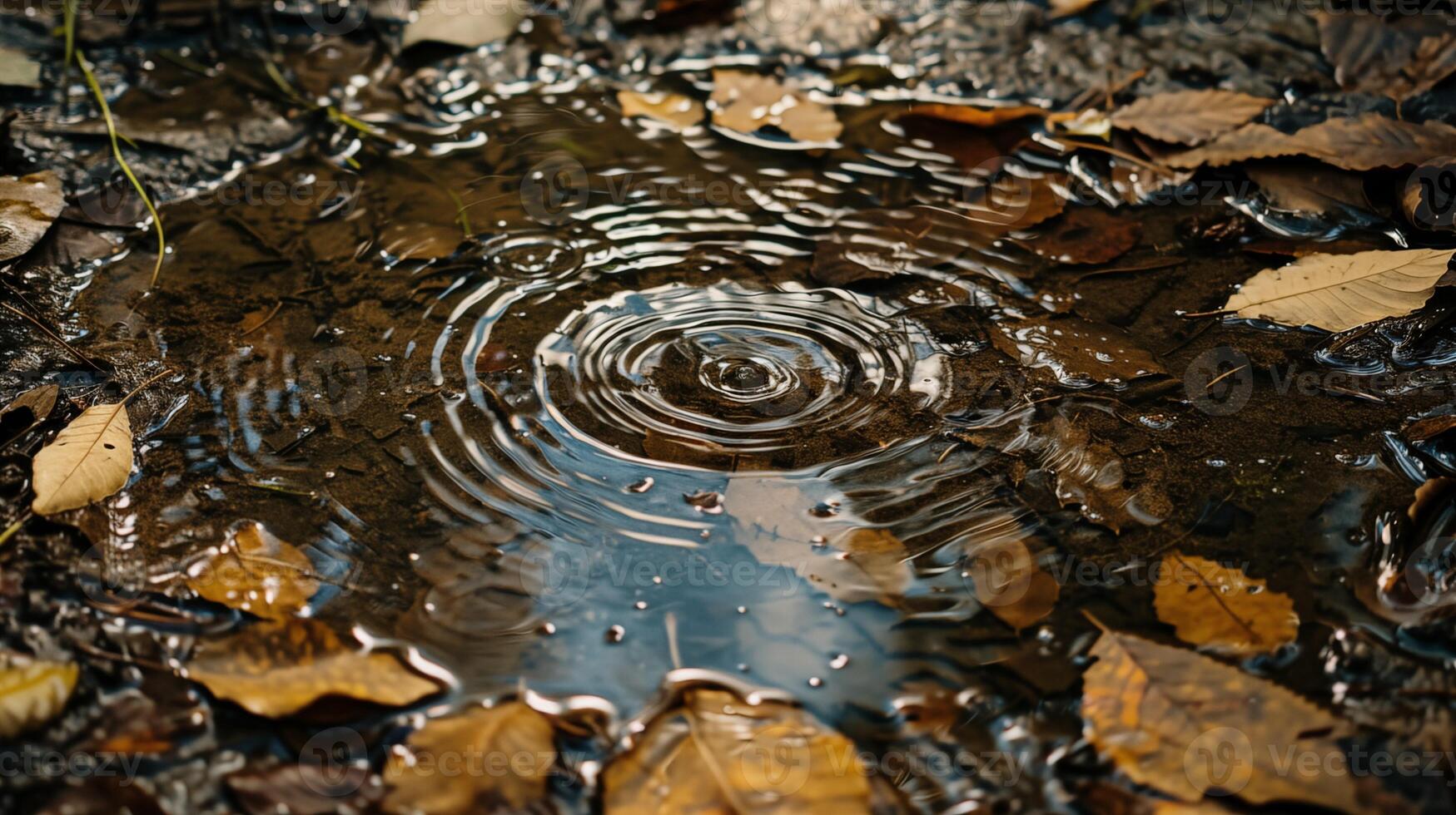 water drop in Autumn, A Serene Puddle Capturing Nature Calm photo