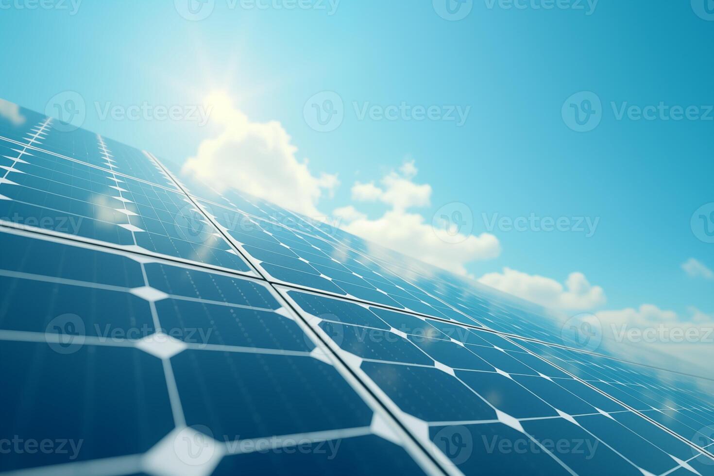 close-up of solar panels under clear blue sky photo