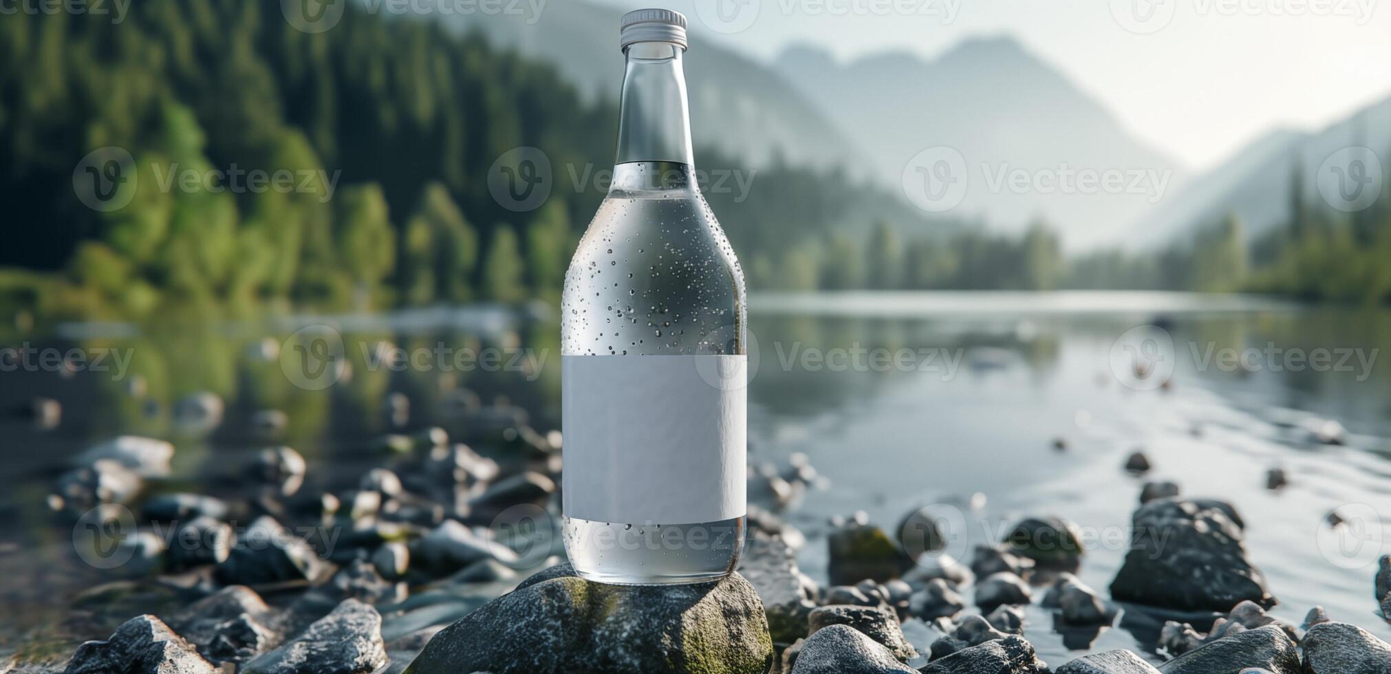clean mockup of Pristine Bottled Water in a Serene Natural Setting photo