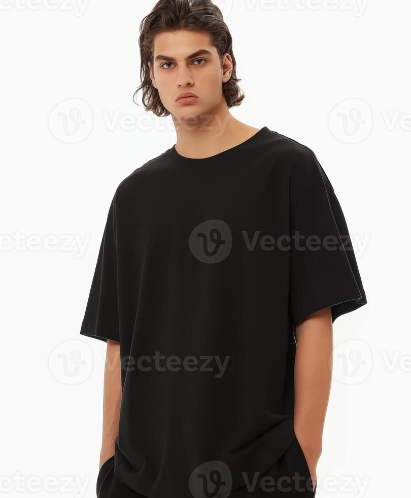 The clean mockup Oversized Black T-Shirt on white background photo